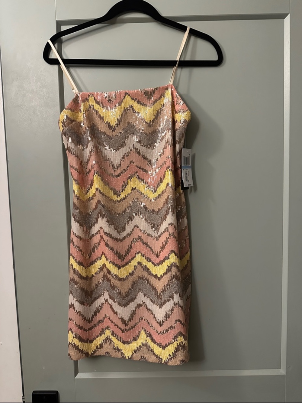 Sequin Chevron Slip Dress in Pink, Yellow & Neutral Tones